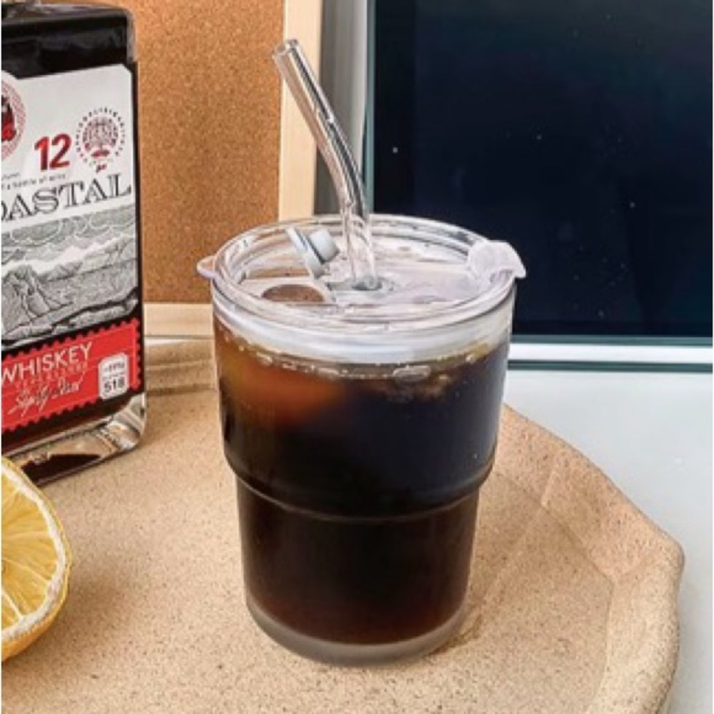 Clear Glass Tumbler with Straw